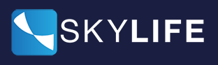 SKYLIFE logo color white on blue background