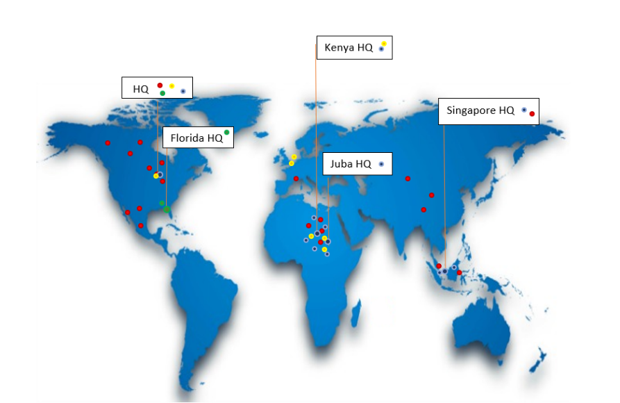 World map of Potter Technology headquarters global locations and service areas